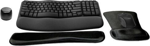 Logitech MK670 Comfort Wave Wireless Wireless Keyboard & Mouse Combo Home Office Attالي النشط حزمة حديثة مع مكبر صوت بلوتوث لاسلكي صغير ، وسادة معصم الهلام ووسادة الماوس in Saudi Arabia