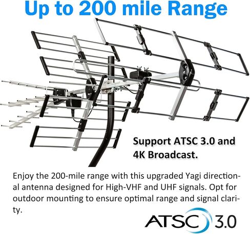 Five Star HDTV Outdoor Antenna 200 Miles Long Range Upgraded Yagi VHF UHF Support ATSC 3.0 and 4K Broadcast with 21" mounting Pole (Renewed) in Saudi Arabia