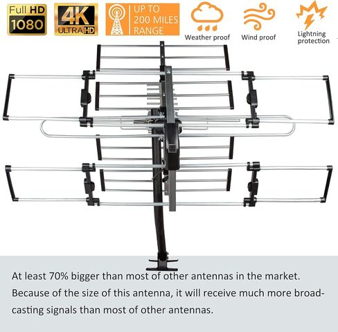 Five Star HDTV Outdoor Antenna 200 Miles Long Range Upgraded Yagi VHF UHF Support ATSC 3.0 and 4K Broadcast with 21" mounting Pole (Renewed) in Saudi Arabia