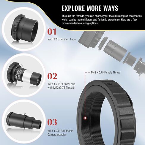 Alstar T-Ring and M42 to 1.25" Telescope Adapter (T-Mount) for Minolta Camera in Kuwait