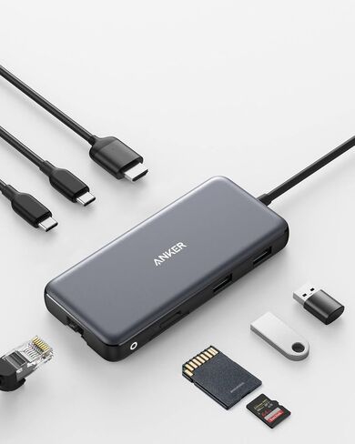 Anker 555 USB-C Hub (8-in-1) for Notebook/Monitor - Memory Card Reader - MicroSD, SD - 100W - 4K 3840x2160 - 2 USB-A Ports - 1 USB Type-C - Supports 1 Display in Saudi Arabia