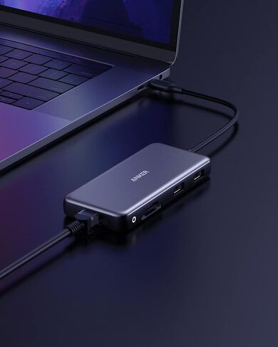 Anker 555 USB-C Hub (8-in-1) for Notebook/Monitor - Memory Card Reader - MicroSD, SD - 100W - 4K 3840x2160 - 2 USB-A Ports - 1 USB Type-C - Supports 1 Display in Saudi Arabia
