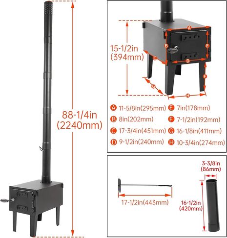 KUAFU Wood Burning Stove Tent Camping Stove for Outdoor Cooking Fishing Hiking Travel Portable Heater with Storable Chimney Pipes in Saudi Arabia