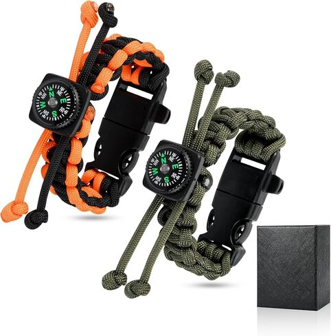 Paracord Bracelets, Adjustable Survival Bracelet, Fire Starter, Reliable Compass, Whistle, 550 Type III Paracord Tactical Gear, Perfect for Hiking, Camping, 2 pack in Saudi Arabia