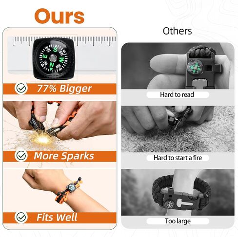 Paracord Bracelets, Adjustable Survival Bracelet, Fire Starter, Reliable Compass, Whistle, 550 Type III Paracord Tactical Gear, Perfect for Hiking, Camping, 2 pack in Saudi Arabia