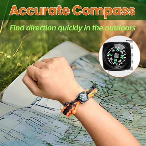 Paracord Bracelets, Adjustable Survival Bracelet, Fire Starter, Reliable Compass, Whistle, 550 Type III Paracord Tactical Gear, Perfect for Hiking, Camping, 2 pack in Saudi Arabia