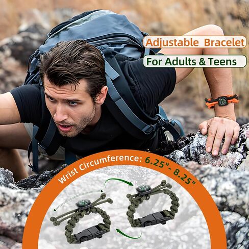 Paracord Bracelets, Adjustable Survival Bracelet, Fire Starter, Reliable Compass, Whistle, 550 Type III Paracord Tactical Gear, Perfect for Hiking, Camping, 2 pack in Saudi Arabia