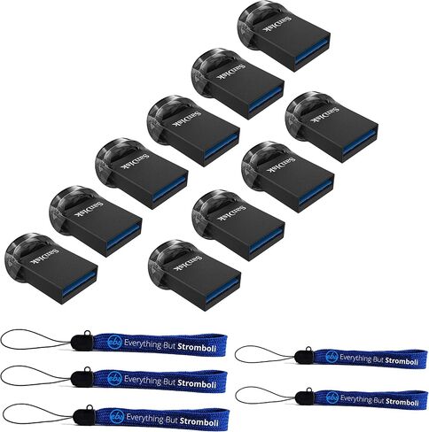 Sandisk 16GB ULTRA FIT USB 3.1 محرك أقراص فلاش منخفض البروتين (حزمة 10 حزمة) SDCZ430-016G-G46 PEN مع (5) كل شيء باستثناء Stromboli (TM) Lanyard in Saudi Arabia