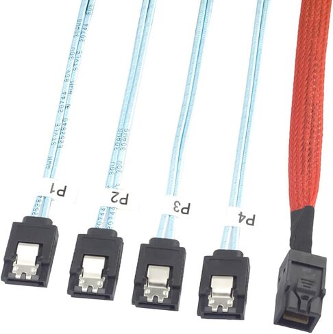 Mini SAS HD SFF 8643 to 4X SATA Cable 0.5m 1m – High Speed 12Gbps Server Connection Wire, Red, 30AWG Copper (0.5m) in Saudi Arabia