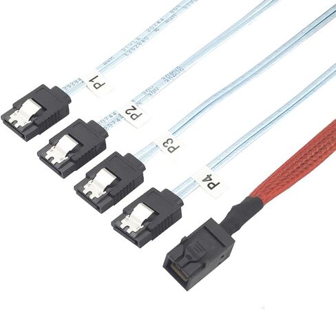 Mini SAS HD SFF 8643 to 4X SATA Cable 0.5m 1m – High Speed 12Gbps Server Connection Wire, Red, 30AWG Copper (0.5m) in Saudi Arabia