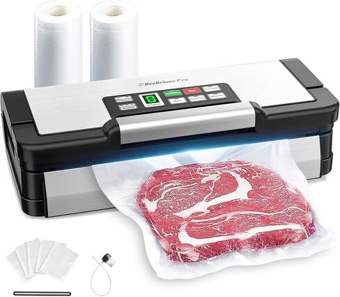 90Kpa Powerful Vacuum Sealer, with 10-in-1 Functions,Double Seal & Double Pump,Built-in Cutter&Hose,Handle-Ease Design, Vacuum Sealer Machine for Food with Bags Storage, Stainless Steel in Kuwait