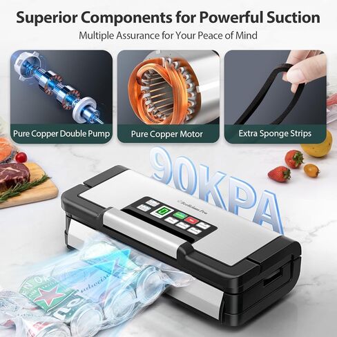 90Kpa Powerful Vacuum Sealer, with 10-in-1 Functions,Double Seal & Double Pump,Built-in Cutter&Hose,Handle-Ease Design, Vacuum Sealer Machine for Food with Bags Storage, Stainless Steel in Kuwait