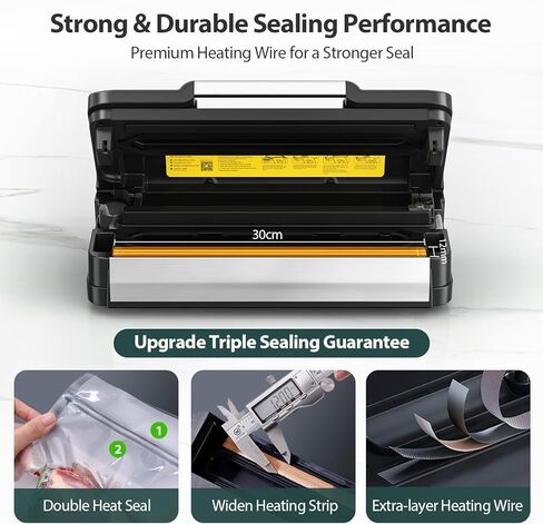 90Kpa Powerful Vacuum Sealer, with 10-in-1 Functions,Double Seal & Double Pump,Built-in Cutter&Hose,Handle-Ease Design, Vacuum Sealer Machine for Food with Bags Storage, Stainless Steel in Kuwait