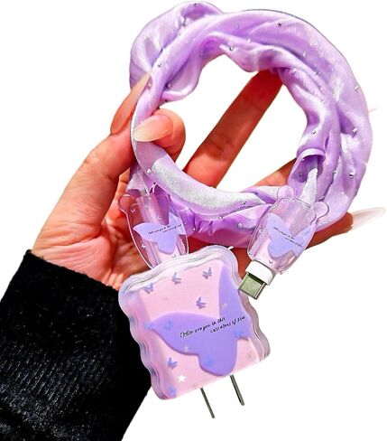 Cute Charging Cord Protector for iPhone Charger Cover,Pretty Purple Butterfly Pattern Design,DIY Soft Cable Protector Data Cable Saver for Women for iPhone iPad 18W/20W Charger Cover in Saudi Arabia