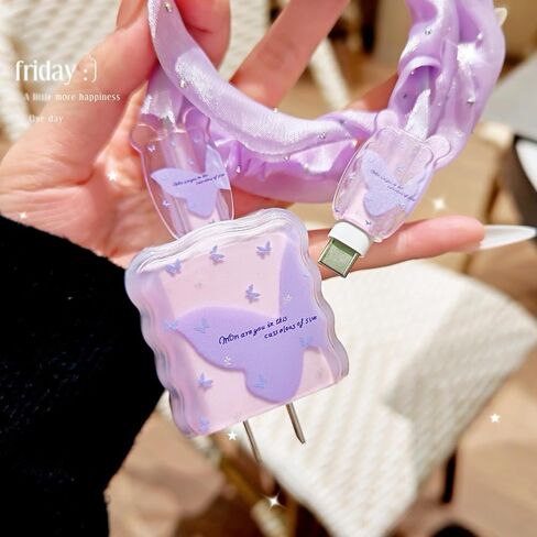 Cute Charging Cord Protector for iPhone Charger Cover,Pretty Purple Butterfly Pattern Design,DIY Soft Cable Protector Data Cable Saver for Women for iPhone iPad 18W/20W Charger Cover in Saudi Arabia