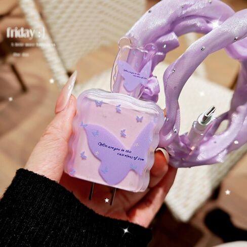 Cute Charging Cord Protector for iPhone Charger Cover,Pretty Purple Butterfly Pattern Design,DIY Soft Cable Protector Data Cable Saver for Women for iPhone iPad 18W/20W Charger Cover in Saudi Arabia
