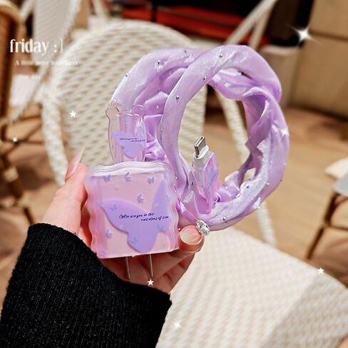 Cute Charging Cord Protector for iPhone Charger Cover,Pretty Purple Butterfly Pattern Design,DIY Soft Cable Protector Data Cable Saver for Women for iPhone iPad 18W/20W Charger Cover in Saudi Arabia