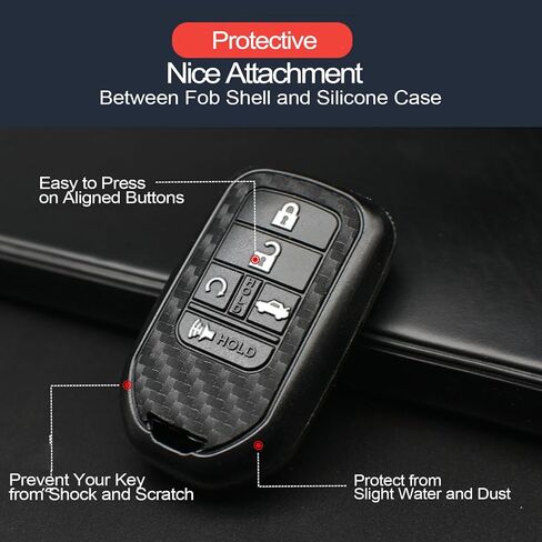 2pcs Compatible with Honda Passport CR-V Accord Pilot Civic HR-V Insight Carbon Fiber Looks Key Fob Cover Case Key Chain Protector Keyless Remote Holder in Kuwait