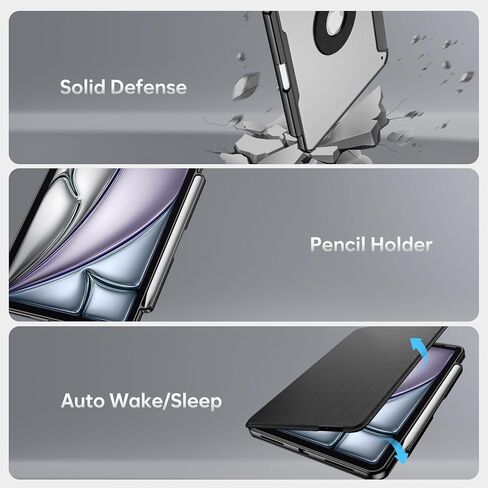 ProCase Keyboard Case for iPad Air 13 Inch (M3 2025/M2 2024), iPad Pro 12.9 Inch (3/4/5/6 Gen) 2022 2021 2020 2018, Magnetic Detachable Protective Cover with Touchpad & Pencil Holder -Black in Kuwait