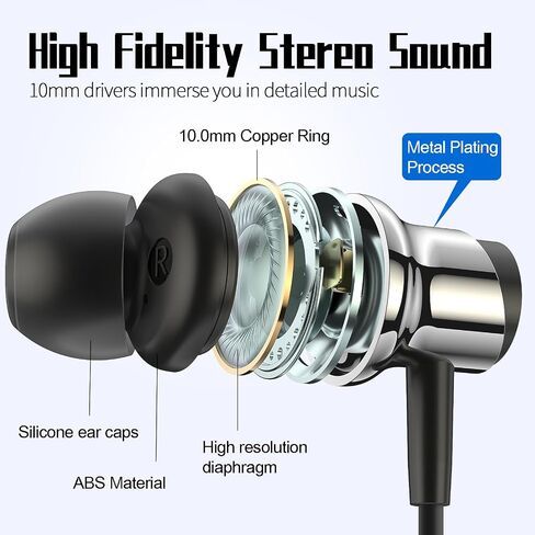 USB C Headphone for Samsung S25 S24 S23 Ultra FE S22 A55 A54 Wired Earbuds Magnetic in-Ear Type C Earphone with Mic Volume Control Stereo Noise Canceling Earbuds for iPhone 17 16 15 Pro Max Pixel 9 8a in Saudi Arabia