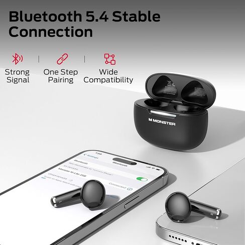 Monster N-Lite 208 سماعات الأذن اللاسلكية ، سماعات الأذن من Bluetooth ، التحكم في اللمس ، سماعات Bluetooth مع وقت اللعب 30 ساعة ، سماعات لاسلكية من النوع C ، شحن سريع ، مكالمة واضحة ، ملاءمة مريحة للتشغيل in Kuwait