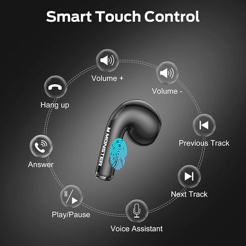 Monster N-Lite 208 سماعات الأذن اللاسلكية ، سماعات الأذن من Bluetooth ، التحكم في اللمس ، سماعات Bluetooth مع وقت اللعب 30 ساعة ، سماعات لاسلكية من النوع C ، شحن سريع ، مكالمة واضحة ، ملاءمة مريحة للتشغيل in Kuwait