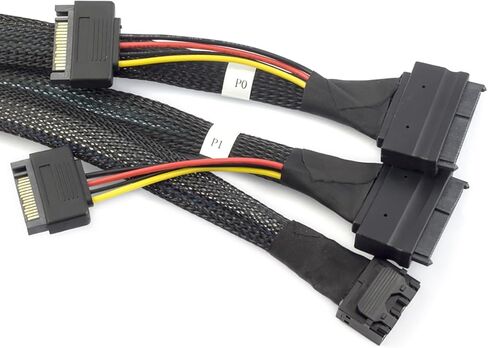 Mini SAS HD 8643 4i to Dual SAS 8639 with SATA 15-Pin Cable – 12Gbps High-Speed Server Interconnect, 32AWG Copper Wire (1m) in Saudi Arabia