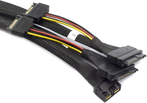 Mini SAS HD 8643 4i to Dual SAS 8639 with SATA 15-Pin Cable – 12Gbps High-Speed Server Interconnect, 32AWG Copper Wire (1m) in Saudi Arabia