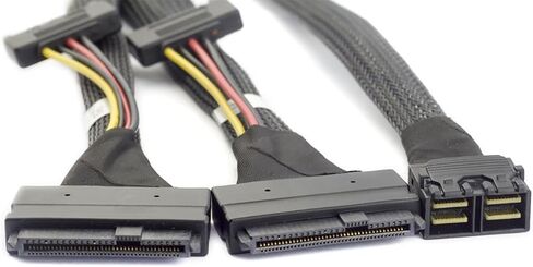 Mini SAS HD 8643 4i to Dual SAS 8639 with SATA 15-Pin Cable – 12Gbps High-Speed Server Interconnect, 32AWG Copper Wire (1m) in Saudi Arabia