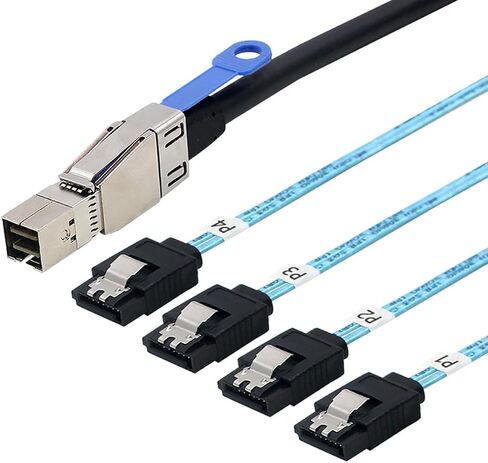 MINI SAS HD SFF-8644 مع IC إلى 4 × كابل SATA 7-PON-6 جيجابت في الثانية محرك الأقراص الصلبة عالي السرعة الخادم ، سلك النحاس 28AWG (1M) in Saudi Arabia