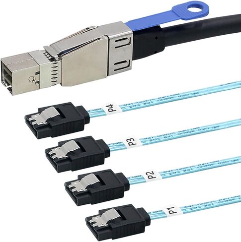 MINI SAS HD SFF-8644 مع IC إلى 4 × كابل SATA 7-PON-6 جيجابت في الثانية محرك الأقراص الصلبة عالي السرعة الخادم ، سلك النحاس 28AWG (1M) in Saudi Arabia