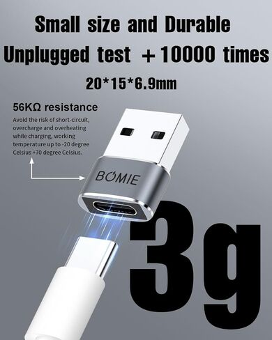 Bomie USB إلى USB C Adapter 10 Pack ، PD27W/66W/QC100W شحن سريع 480 ميغابت في الثانية ، Type-C أنثى إلى محول الذكور USB2.0 ، أبيض ، قذيفة من ألومنيوم لـ M-Acbook ، Phone 15/16 ، Pad ، G-Ogle ، White ، White in Saudi Arabia