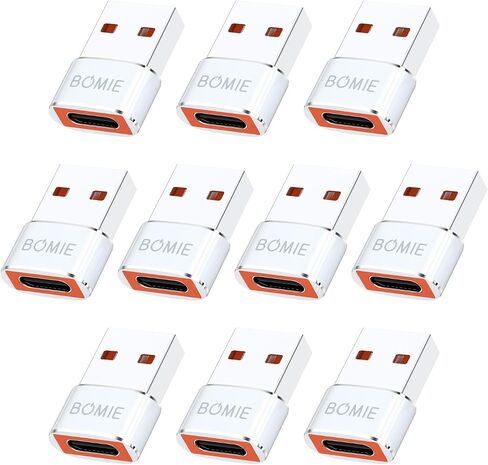 Bomie USB إلى USB C Adapter 10 Pack ، PD27W/66W/QC100W شحن سريع 480 ميغابت في الثانية ، Type-C أنثى إلى محول الذكور USB2.0 ، أبيض ، قذيفة من ألومنيوم لـ M-Acbook ، Phone 15/16 ، Pad ، G-Ogle ، White ، White in Kuwait