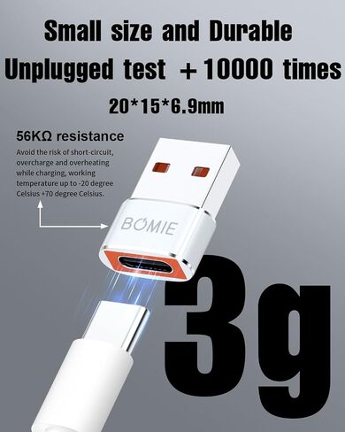 Bomie USB إلى USB C Adapter 10 Pack ، PD27W/66W/QC100W شحن سريع 480 ميغابت في الثانية ، Type-C أنثى إلى محول الذكور USB2.0 ، أبيض ، قذيفة من ألومنيوم لـ M-Acbook ، Phone 15/16 ، Pad ، G-Ogle ، White ، White in Kuwait