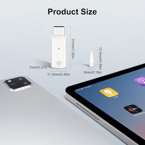 USB-C إلى محول شاحن القلم الرصاص لـ Apple Pencil 1st Generation Pencil Tip بديل ، نوع محول شحن القلم الرصاص مع الضوء المتوافق مع iPad 10 (الشحن فقط ، بدون Bluetooth) in Kuwait