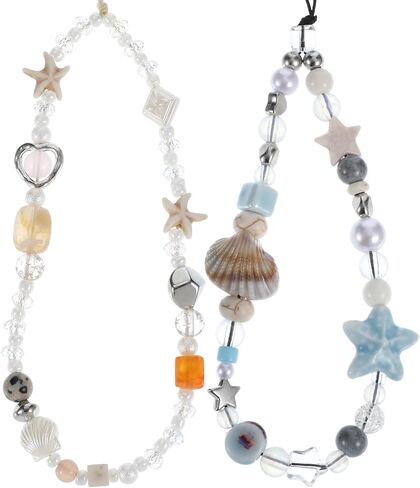 2 Pcs Beaded Wrist Straps, Phone Charm Wrist Strap Starfish Shells Camera Charm Handmade Craft Lanyard Charms Multicolor Shell Accessories for Phone Bag Keychain Wallet in Saudi Arabia