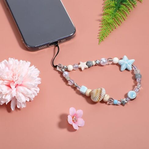 2 Pcs Beaded Wrist Straps, Phone Charm Wrist Strap Starfish Shells Camera Charm Handmade Craft Lanyard Charms Multicolor Shell Accessories for Phone Bag Keychain Wallet in Saudi Arabia