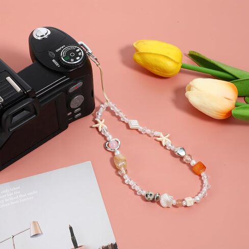 2 Pcs Beaded Wrist Straps, Phone Charm Wrist Strap Starfish Shells Camera Charm Handmade Craft Lanyard Charms Multicolor Shell Accessories for Phone Bag Keychain Wallet in Saudi Arabia