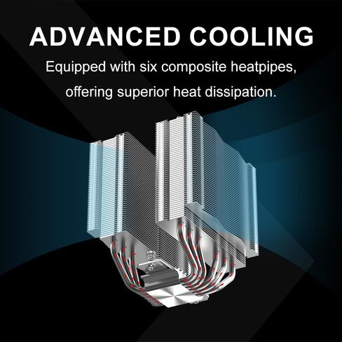 Sama A60B Dual Tower CPU Air Cooler ، 6 أنابيب حرارة ، 2 × 120 ملم مراوح خاتم دليل ، 265W تبريد TDP ، تشغيل 29DBA هادئ ، الانتهاء من المعادن المتميزة ، Intel LGA 115X/1200/1700/1851 & AMD AM4/AM5 Compatible in Kuwait