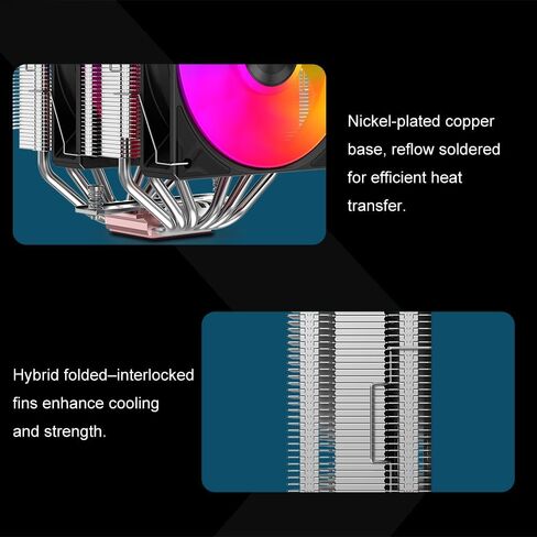 Sama A60B Dual Tower CPU Air Cooler ، 6 أنابيب حرارة ، 2 × 120 ملم مراوح خاتم دليل ، 265W تبريد TDP ، تشغيل 29DBA هادئ ، الانتهاء من المعادن المتميزة ، Intel LGA 115X/1200/1700/1851 & AMD AM4/AM5 Compatible in Kuwait