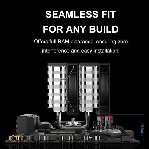 Sama A60B Dual Tower CPU Air Cooler ، 6 أنابيب حرارة ، 2 × 120 ملم مراوح خاتم دليل ، 265W تبريد TDP ، تشغيل 29DBA هادئ ، الانتهاء من المعادن المتميزة ، Intel LGA 115X/1200/1700/1851 & AMD AM4/AM5 Compatible in Kuwait