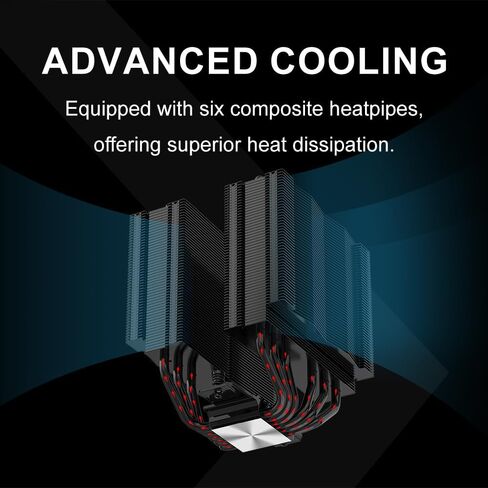 Sama A60B Dual Tower CPU Air Cooler ، 6 أنابيب حرارة ، 2 × 120 ملم مراوح خاتم دليل ، 265W تبريد TDP ، تشغيل 29DBA هادئ ، الانتهاء من المعادن المتميزة ، Intel LGA 115X/1200/1700/1851 & AMD AM4/AM5 Compatible in Kuwait