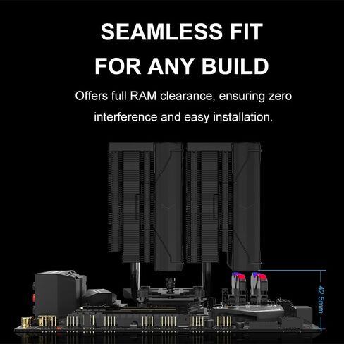 Sama A60B Dual Tower CPU Air Cooler ، 6 أنابيب حرارة ، 2 × 120 ملم مراوح خاتم دليل ، 265W تبريد TDP ، تشغيل 29DBA هادئ ، الانتهاء من المعادن المتميزة ، Intel LGA 115X/1200/1700/1851 & AMD AM4/AM5 Compatible in Kuwait