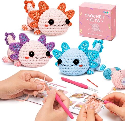 Mewaii Crochet Kit for Beginners, Crochet Animal Kit with Step-by-Step Video Tutorials, Knitting Starter Kit for Kids Adults with 40%+ Pre-Started Yarn Content, DIY Crochet Gifts (Purple Milk Tea) in Saudi Arabia