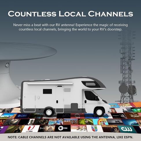 هوائي RV TV - هوائي HD الرقمي المتضخم للعربة ، مقطورة ، شاحنة ، قافلة ، قارب - 32.8 قدم كابل HDTV Coxial (أسود) in Saudi Arabia