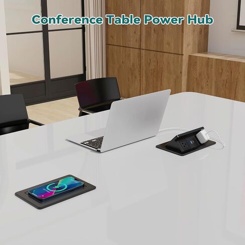 QBA Pop up Power Outlet with 15W Wireless Charger, Recessed Power Strip with USB-C PD 20W, 2 Outlets, Desk Charging Station for Conference Room Kitchen Countertop, ETL Listed in Kuwait