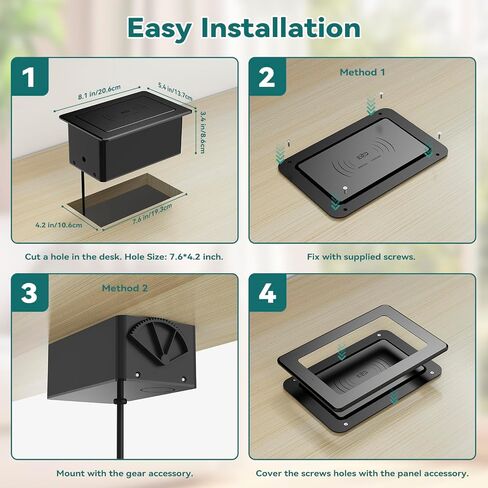 QBA Pop up Power Outlet with 15W Wireless Charger, Recessed Power Strip with USB-C PD 20W, 2 Outlets, Desk Charging Station for Conference Room Kitchen Countertop, ETL Listed in Kuwait