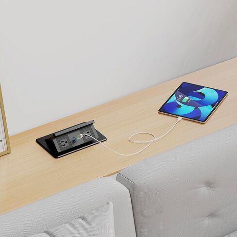 QBA Pop up Power Outlet with 15W Wireless Charger, Recessed Power Strip with USB-C PD 20W, 2 Outlets, Desk Charging Station for Conference Room Kitchen Countertop, ETL Listed in Kuwait