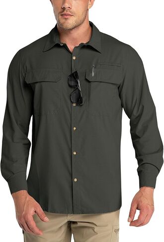 Outdoor Ventures Men's UPF 50+ UV Sun Protection Shirt, Long Sleeve Hiking Fishing Shirt Cooling Quick Dry for Safari Travel in Kuwait