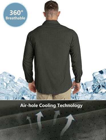 Outdoor Ventures Men's UPF 50+ UV Sun Protection Shirt, Long Sleeve Hiking Fishing Shirt Cooling Quick Dry for Safari Travel in Kuwait